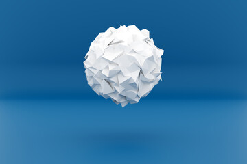 3d illustration of a white shape , consisting of a large number of  crumpled paper . Futuristic origami. Cybernetic circle shape for use in science and technology.