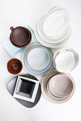 studio shot of tableware on white background