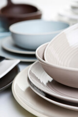 various clean tableware