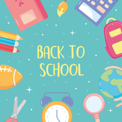 cute back to school icons around, colorful design
