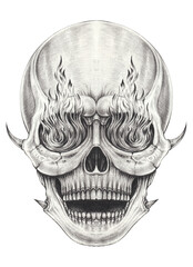 Surreal skull tattoo. Hand drawing on paper.