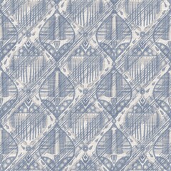 Seamless french farmhouse damask linen pattern. Provence blue white woven texture. Shabby chic style decorative fabric background. Textile rustic all over print