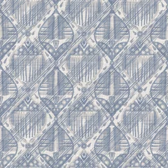Behang 3D Naadloze Franse boerderij damast linnen patroon. Provence blauw wit geweven textuur. Shabby chique stijl decoratieve stof achtergrond. Textiel rustiek all-over print