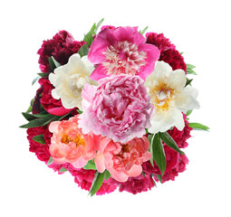 Fototapeta premium Beautiful peony flower bouquet on white background