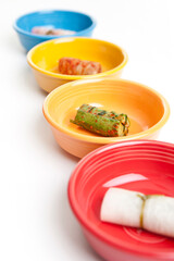 korean food, rolled up with various kimchi