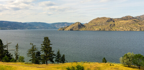 Okanagan lake view at summer time with blue sky british columbia canada