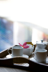 teapot and tea cup on tray