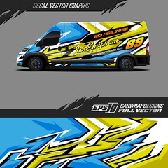 Cargo van decal graphic design. Abstract stripe racing background designs for wrap race car, pickup truck, adventure vehicle. Eps 10