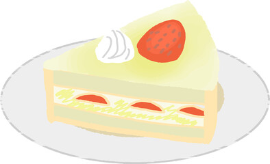 手書きで描いた柔らかいタッチのイチゴのショートケーキのイラスト