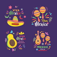 Mexico independence day designs icon set