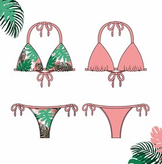 vector illustration of women's bikini,Stylish swimwear design, women beach clothes, Bikini swimsuit for summer, fashion flat sketch template.