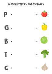 Matching game for kids. Find picture and letter it starts with.