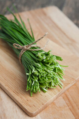 bunch of leek on cutting board