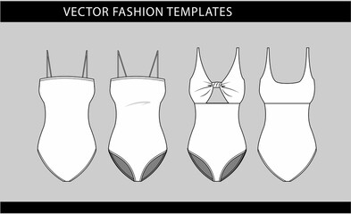 Vector illustration of women's swimsuit Front and back views, fashion flat sketch template