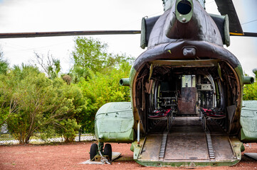 Open cargo door and ramp to a large military helicopter