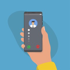 Incoming call. Mobile phone screen. Millennial lifestyle. Flat editable vector illustration