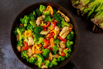 Healthy nutrition vegetables in skillet or frying pan.