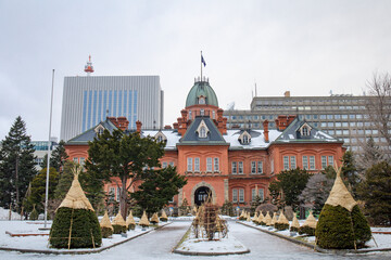 Fototapeta na wymiar Beautiful architecture of former Hokkaido government office building hall landmark of Sapporo city Hokkaido Japan in snow winter season