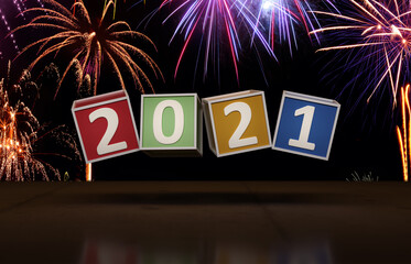 New Year 2021 Creative Design Concept with Fireworks - 3D Rendered Image	