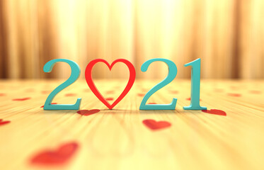 New Year 2021 Creative Design Concept with Heart Symbol - 3D Rendered Image