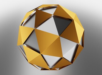 Gold and silver Icosphere polygon 3D rendering abstract wallpaper background