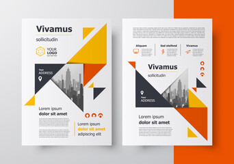 Flyer brochure design size A4 template, creative leaflet, trend cover geometric orange color