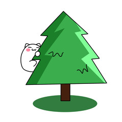 green Christmas tree with cat