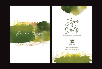 wedding invitation cards with beautifully hand drawn watercolor backgrounds. Includes invitation templates, RSVP and thank you cards. Vector	