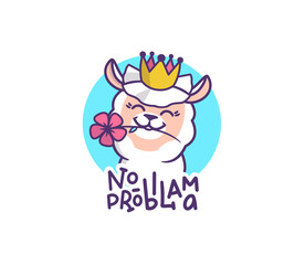 The logo llama with a flower in a crown. Cartoonish character