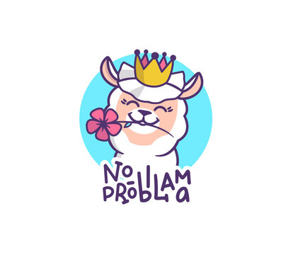 The logo llama with a flower in a crown. Cartoonish character