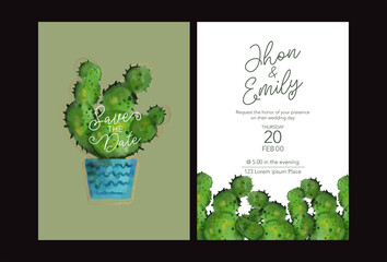 cactus wedding invitation card vector