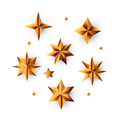 Realistic golden stars set. Christmas star icons. Design elemnts for holiday. Vector illustration.