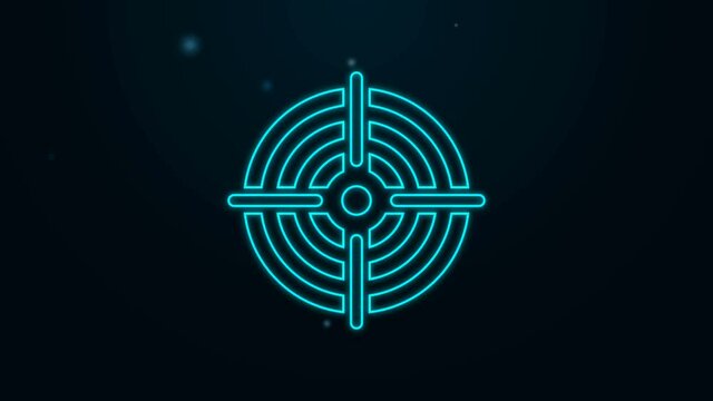 Glowing neon line Target sport icon isolated on black background. Clean target with numbers for shooting range or pistol shooting. 4K Video motion graphic animation.