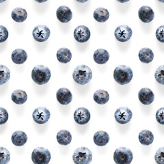 Trendy seamless pattern of blueberries. Blueberry pattern isolated on white background.