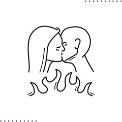 hot kiss:  couple kissing and flame vector icon in outline