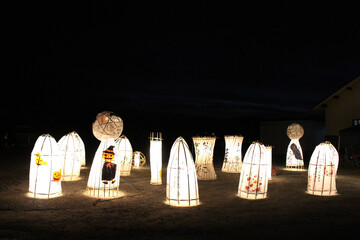 Lanterns on the ground during the festival in Asuka