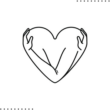 Give a hug heart shape vector icon in outline