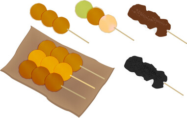 醤油・ごま・あんこの和菓子の団子のイラストセット