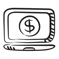 
Dollar inside laptop, internet banking in modern doodle style 
