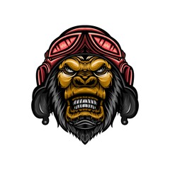 Gorilla head illustration design wearing helmet