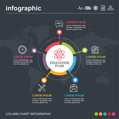 Business infographic with 5 options on dark colour background