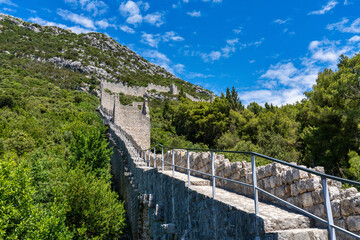 Fototapeta na wymiar The second longest city wall in the world in Ston near Dubrovnik, Croatia