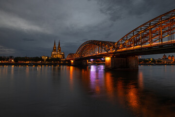 Fototapeta premium View of Cologne with the famous railways bridge and Cologne Dom behind