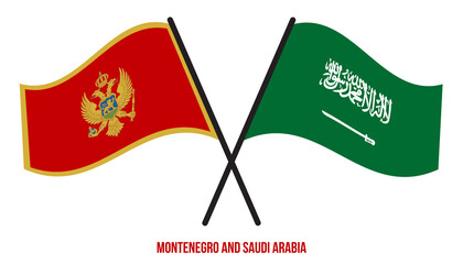 Montenegro and Saudi Arabia Flags Crossed And Waving Flat Style. Official Proportion. Correct Colors