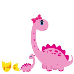 cute dino with baby character vector illustration