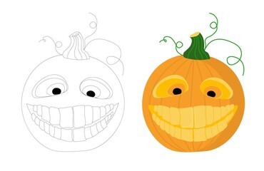 Halloween coloring book. Funny pumpkin on a white background. Children's coloring.