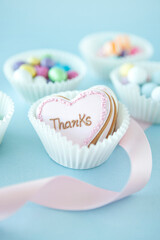heart shaped icing cookies and candies