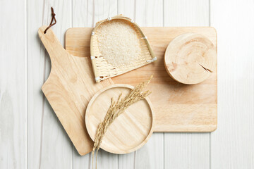 rice grain on the cutting board