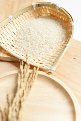 Fototapeta na wymiar rice grain on the cutting board