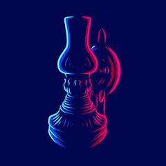 oil lamp vintage line pop art potrait logo colorful design with dark background. Abstract vector illustration.